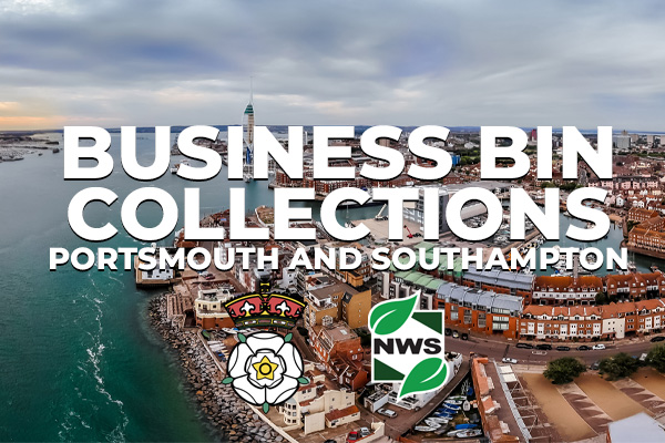 Business Bin Collections in Portsmouth and Southampton. Nationwide Waste Services with Hampshire crest logo.
